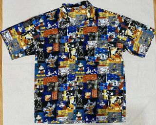 Vintage Walt Disney World Mickey Mouse All Over Button Up Shirt Men 