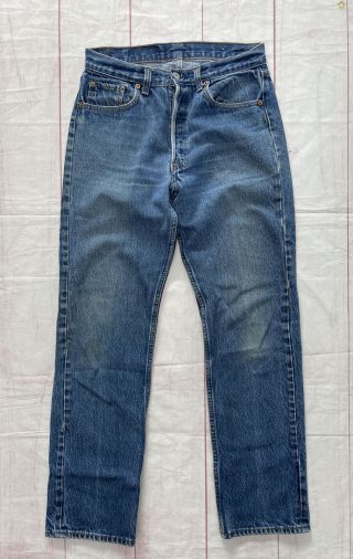 Vintage 80s Levis 501 Distressed Denim Blue Jeans Medium Wash Made In Usa 31x34