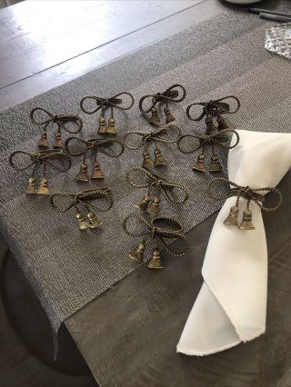 Set Of 12 Vintage Brass Rope And Bow Napkin Rings