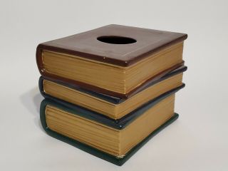 Vintage 1995 Faux Stack Of Books Tissue Box Cover Ceramic Retired Bandwagon Inc