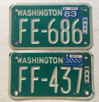 Vintage Wa Motorcycle Green License Plates 1980s Fe686 Ff437 Rare Set / Pair