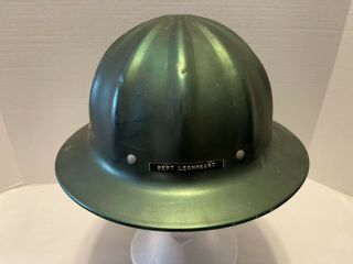 Vintage Full Brim Hard Hat Superlite Fibre - Metal Green Aluminum 8 Rivet