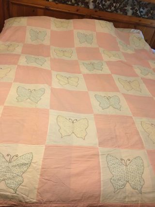 Very Old Vintage Hand And Machine Stitched Quilt 74”x80”