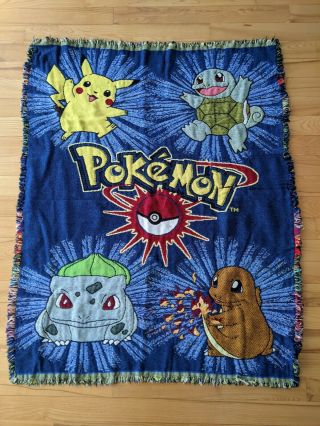 Vintage Nintendo Pokemon Northwest Woven Tapestry Throw Blanket Pikachu Squirtle
