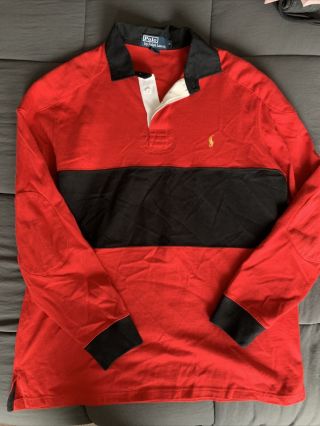 Polo Ralph Lauren Rugby Long Sleeve Mens Medium Red Black Vintage