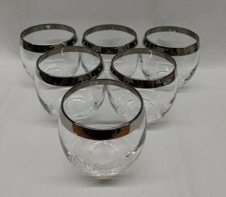 Vintage Mcm Dorothy Thorpe Style Silver Band Rim Roly Poly Glasses - Set Of 6