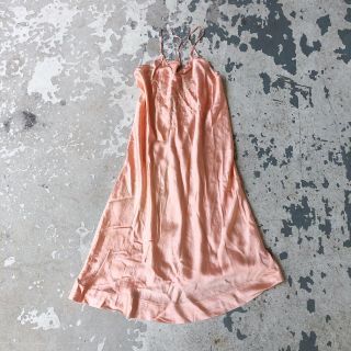 Vtg 30s 40s Silk Satin Embroidered Bias Cut Slip Dress Pink Peach Cream