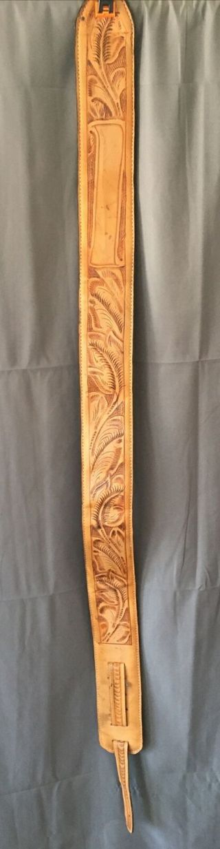 Vintage 1960s Hand Tooled Custom Leather Guitar Strap Floral Hippie Flower 60s
