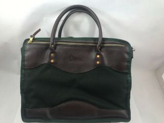 Orvis Great Vintage Green Canvas And Brown Leather Briefcase Messenger Bag