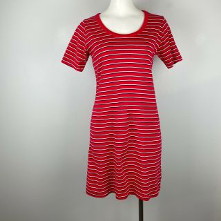 Vintage 60s 70s Striped T Shirt Dress Red Black & White Belgium 100 Cotton M