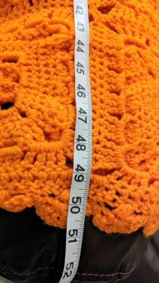 Vintage Orange Crocheted Afghan Blanket Throw Granny Squares 3D Flowers 50x70 3