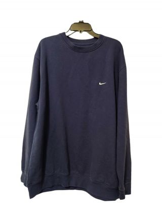 Vintage Nike Pullover Crewneck Sweatshirt Mini Swoosh Navy Blue Sweater 2xl