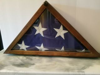 Vintage Us Veterans Military American Folded Flag Memorial Burial In Wood Case