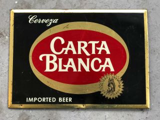 Vtg 1970s Carta Blanca Imported Beer Toc Tin On Cardboard Sign Mexico Cerveza