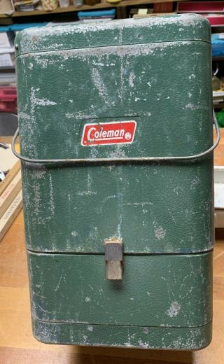 Vintage Coleman Green 220 Series Lantern Metal Storage Guillotine Case W/ Handle