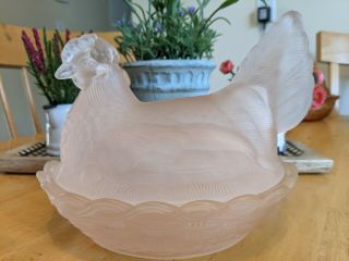 Vintage Lg Wright Hen On Nest Light Pink Covered Glass Dish