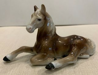 Rare Vintage Brown Porcelain Ceramic Horse Statue Made In Germany