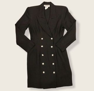 Vintage 80’s La Belle Black Textured Double Breasted Blazer Suit Dress Small