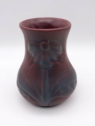 Vintage Van Briggle Pottery Coneflower Bud Vase Mulberry/ming Glaze 4.  25” T