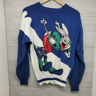 Vintage 1993 Acme Clothing Looney Tunes Bugs Bunny Skiing Sweater Size Large