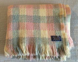 Vintage Pendleton Lap Throw Blanket 57 " X42 " Pink/blue/white 100 Wool