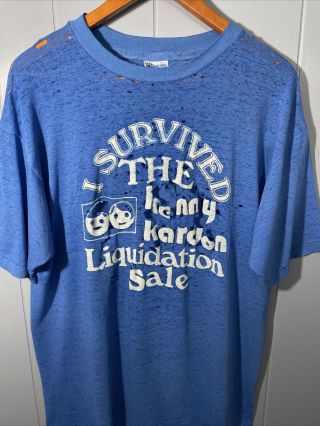 Vintage 80’s Thrashed Paper Thin Single Stitch T - Shirt Kenny Kardon Sz.  Xl Blue
