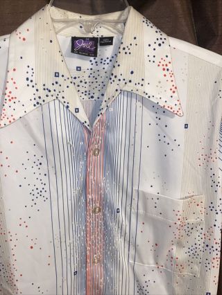 Vtg 60s 70s Shirt Joel Stripes & Dots Thin Polyester Disco Mens M