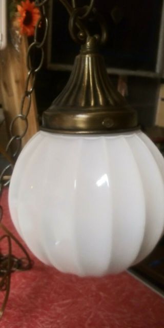 Vintage Mid Century Milk Glass Swag Hanging Light Lamp