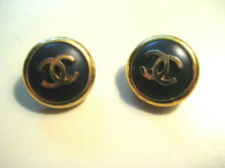 Chanel Authentic Vintage Set Of 2 Signature Logo Gold & Black Color Buttons