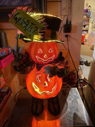 Vintage Halloween Fiber Optic Pumpkin Man Different Colors Retro Decoration 16”