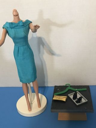 Vtg Barbie Pak Dress Turquoise Silk Sheath,  Purse,  Shoes