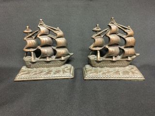 Vintage Uss Constitution Cast Iron Bookends,  " Old Ironsides "