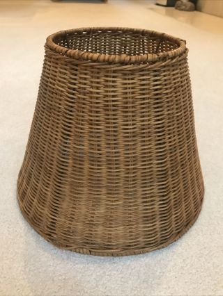 Vintage 13” D X 10”h Wicker Rattan Woven Lamp Shade Boho Coastal Country Cottage