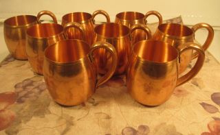 Vintage Set Of 8 West Bend Solid Copper Mugs