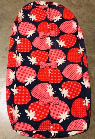 Vintage 1950s 1960s Navy Blue Pink Red Garment Bag Huge Strawberry Fabric Rare