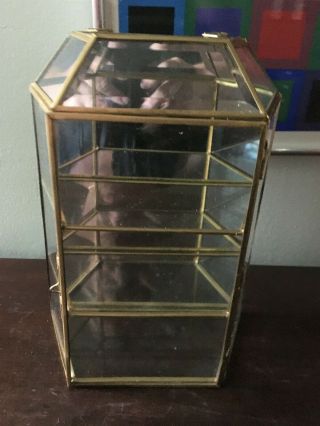 Vintage Rectangular Multi - Level Brass Glass Curio Cabinet Display Case