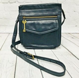 Vintage 1954 Fossil Key Black Pebbled Leather Crossbody Bag/purse
