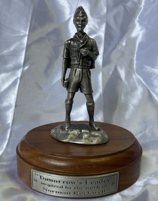 Vtg Boy Scouts Tomorrows Leader Norman Rockwell Pewter Figure Bsa 5.  75 " Statue