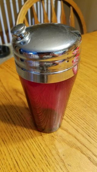 Vintage Red Glass Mcm Cocktail Shaker