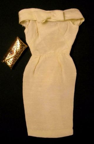 Vintage 1960’s Barbie Doll Yellow Silk Shantung Sheath Dress Gold Clutch Purse