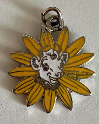 Signed Vintage Borden Company Elsie The Cow With Sunflower Cloisonne Charm