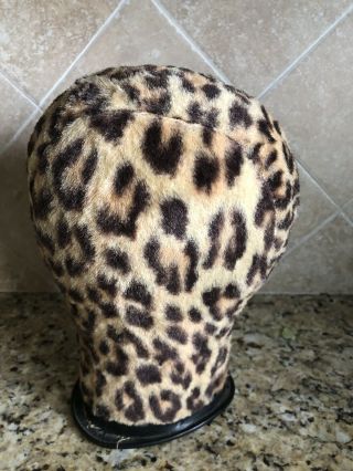 Vintage Wig Hat Head Form Display Stand 11 " Leopard Print Felt 60 