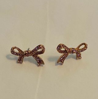 Vintage Signed Kjl Kenneth Jay Lane Pink Crystal Bow Earrings