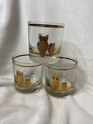 Vintage Owl Culver Whiskey On The Rocks Glasses Set Of 3