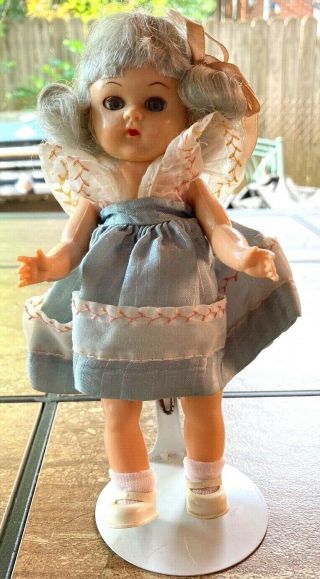 Vintage 1950s Virga Lollipop Doll Blue Hair & Dress 8 " Hard Plastic Walker Exc