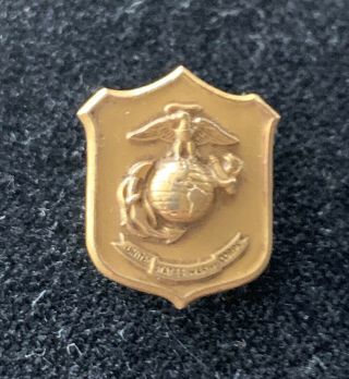 Vintage Solid Gold 10k Us Marine Shield Ball Eagle Lapel Cap Screw Back Pin