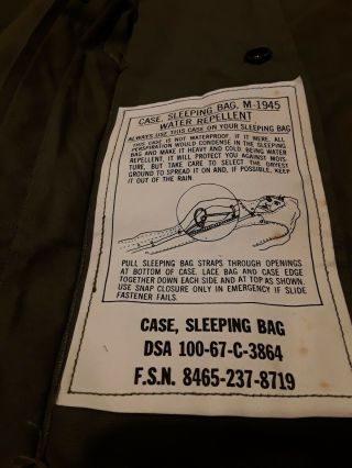 Vintage Army Sleeping Bag Case M - 1945 DSA100 - 67 - C - 3864 3