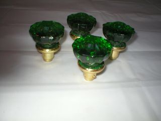 Two Vintage Solid Green Glass 12 Point Knobs