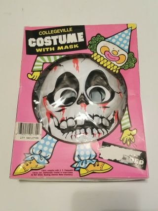 Vintage Skeleton Collegeville Halloween Costume W Mask And Jumper 3 - 4 Yrs Old
