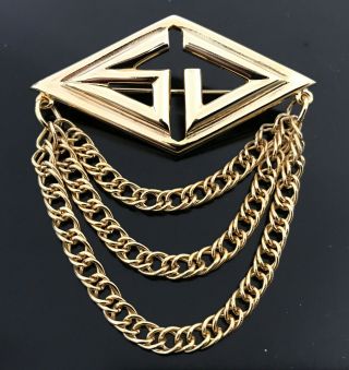 St.  John Signed Pin Brooch Geometric Chain Gold Tone Safety Pin Vintage